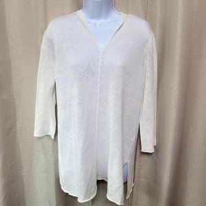 Eileen Fisher 3/4 Sleeve Hooded Sweater Women's Size Small Petite Organic Linen